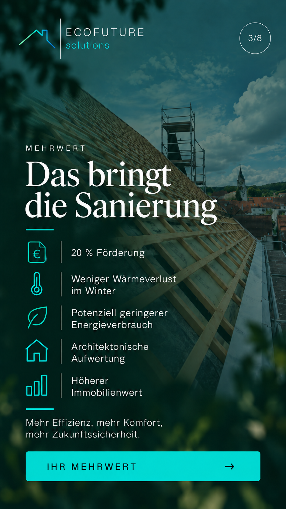Dachkonstruktion während der energetischen Sanierung.