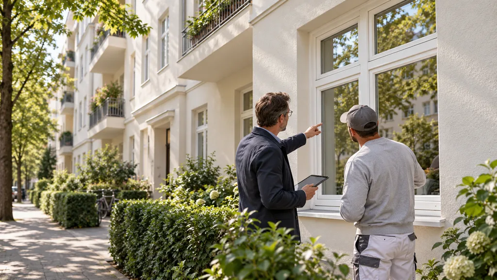 Projektbegleitung vor Ort: Prüfung der neuen Fenster an der Fassade