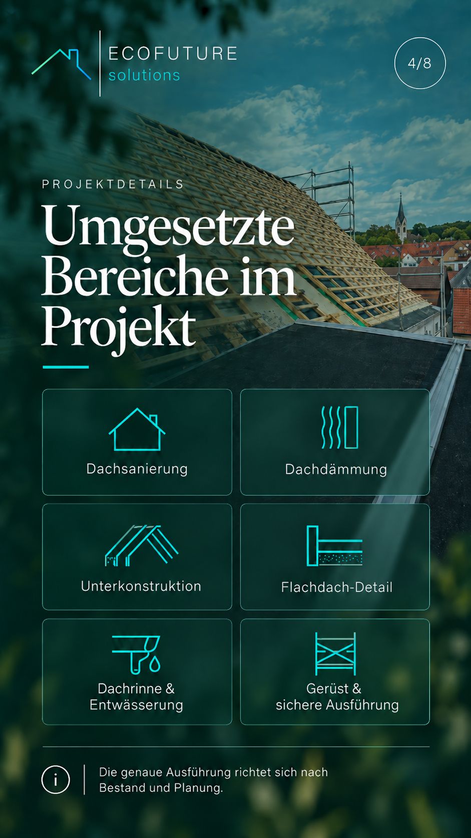 Detailbereiche des neuen Dachaufbaus.