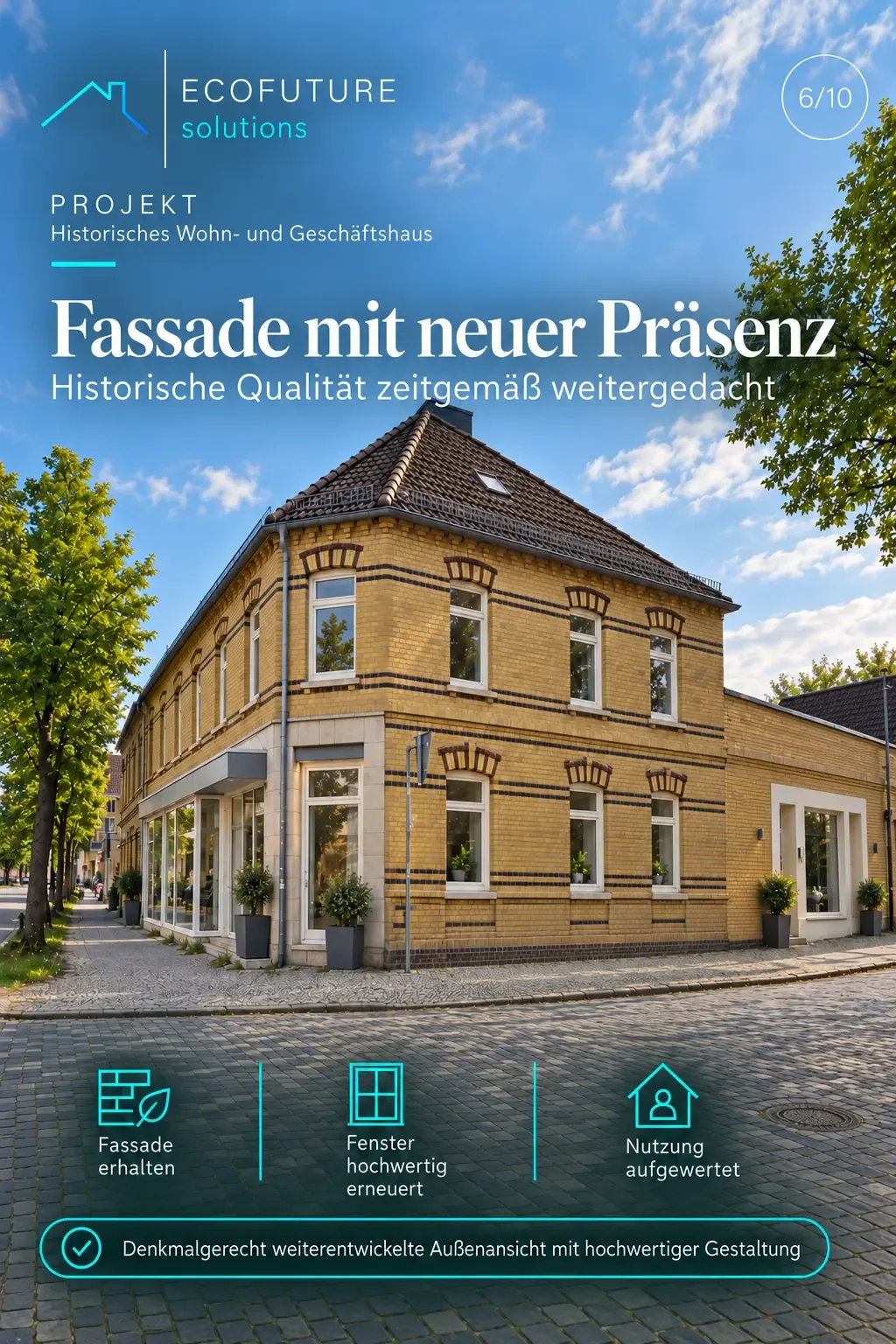 Visualisierung der aufgewerteten Klinkerfassade nach der Sanierung