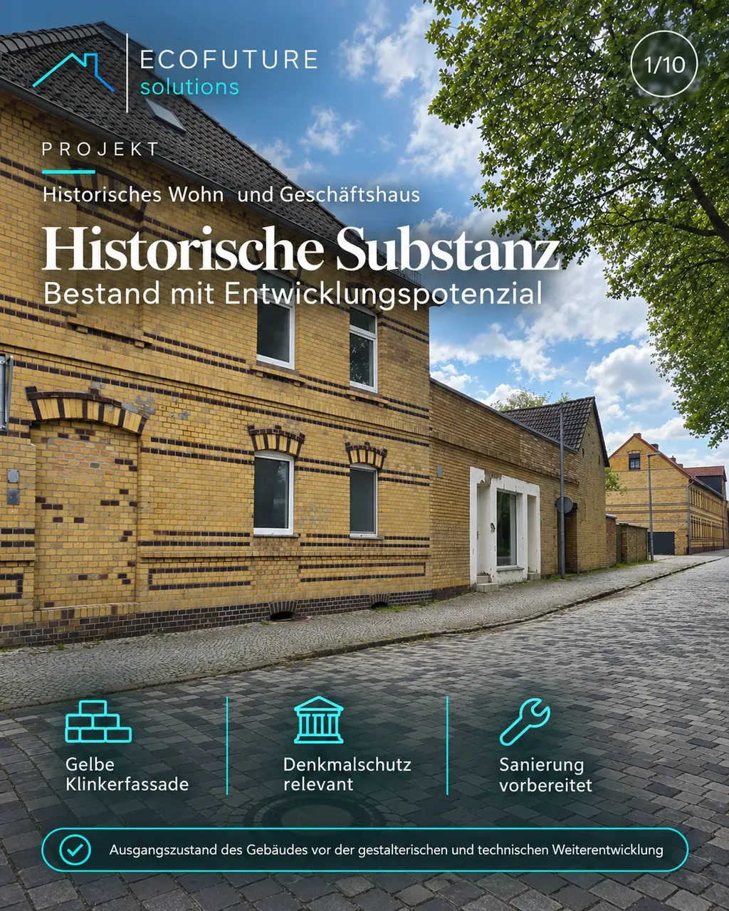 Historische gelbe Klinkerfassade im Bestand vor der Sanierung