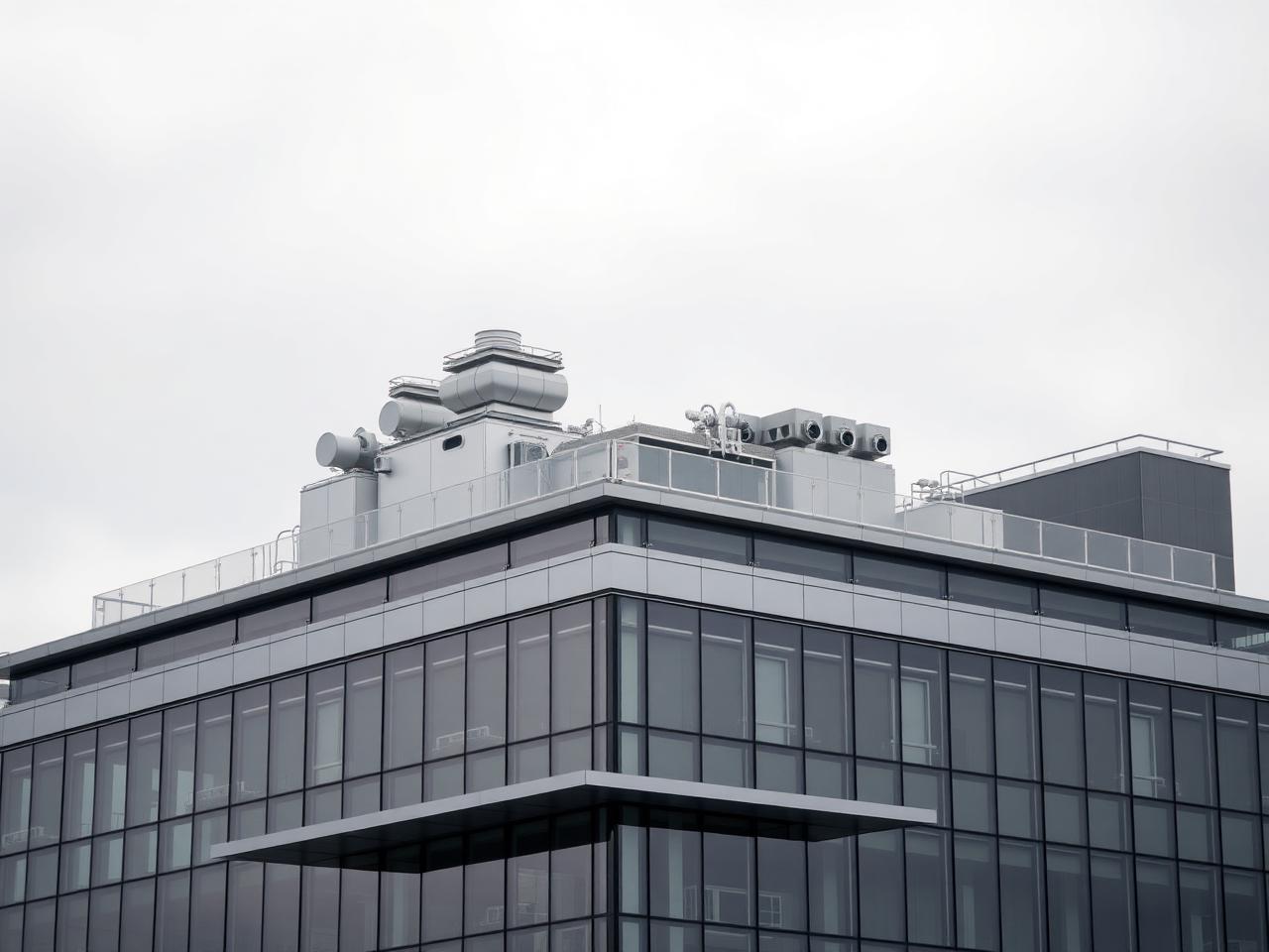Typologiebild: Gewerbegebäude mit Dachtechnik
